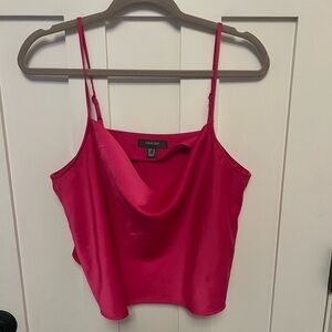 Primark Hot pink Cropped Cami Camisole Cowl Neck Size 12 Adjustable Strap Satin